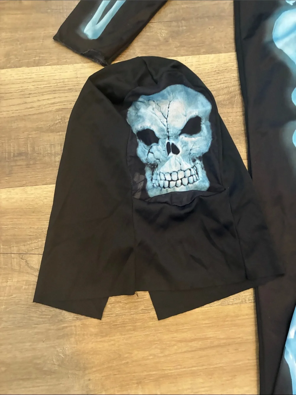 Kids Black & Blue Glow Skeleton Costume with Skull Hood (L)